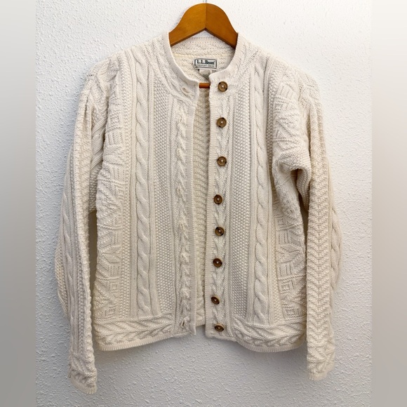 L.L. Bean Sweaters - L.L. Bean Vintage Ivory Cable Knit Cardigan Sweater Cotton Size Small